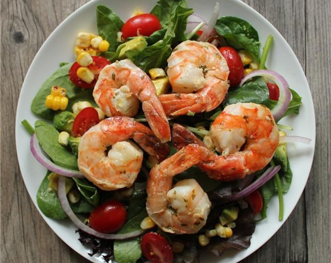 Summer Salad with Avocado, Corn and Grilled Shrimp