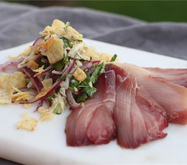 Lime Cured Hamachi with Kohlrabi Slaw Recipe SideChef