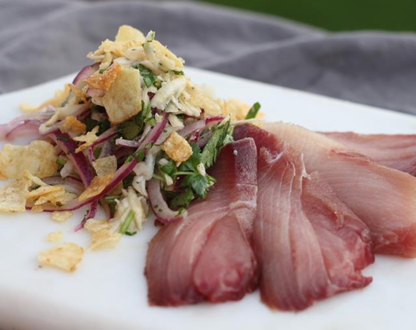 Lime Cured Hamachi with Kohlrabi Slaw