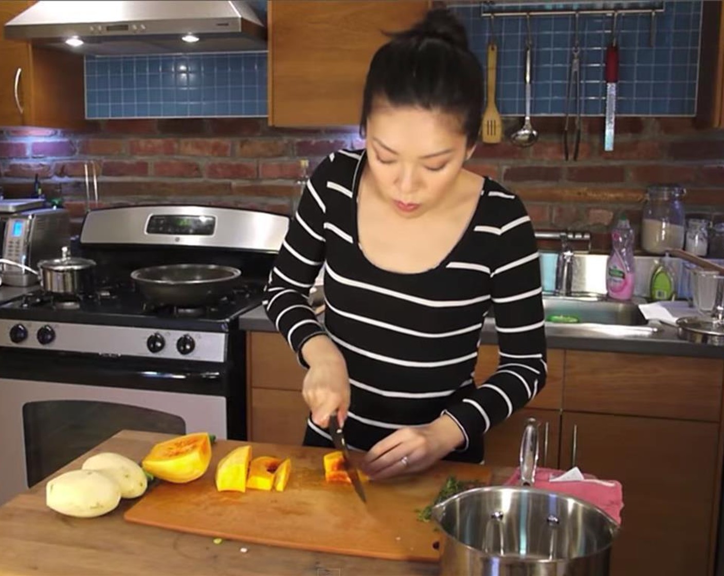 step 3 Peel the butternut squash, scoop out the seeds and cut into large chunks.