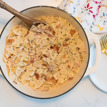 Creamy Pasta with White Beans and Bacon Recipe | SideChef