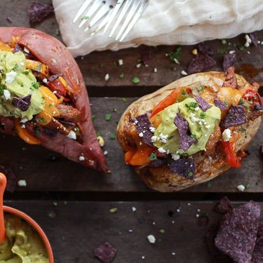 Steak Fajita Stuffed Baked Potatoes with Avocado Chipotle Crema Recipe | SideChef