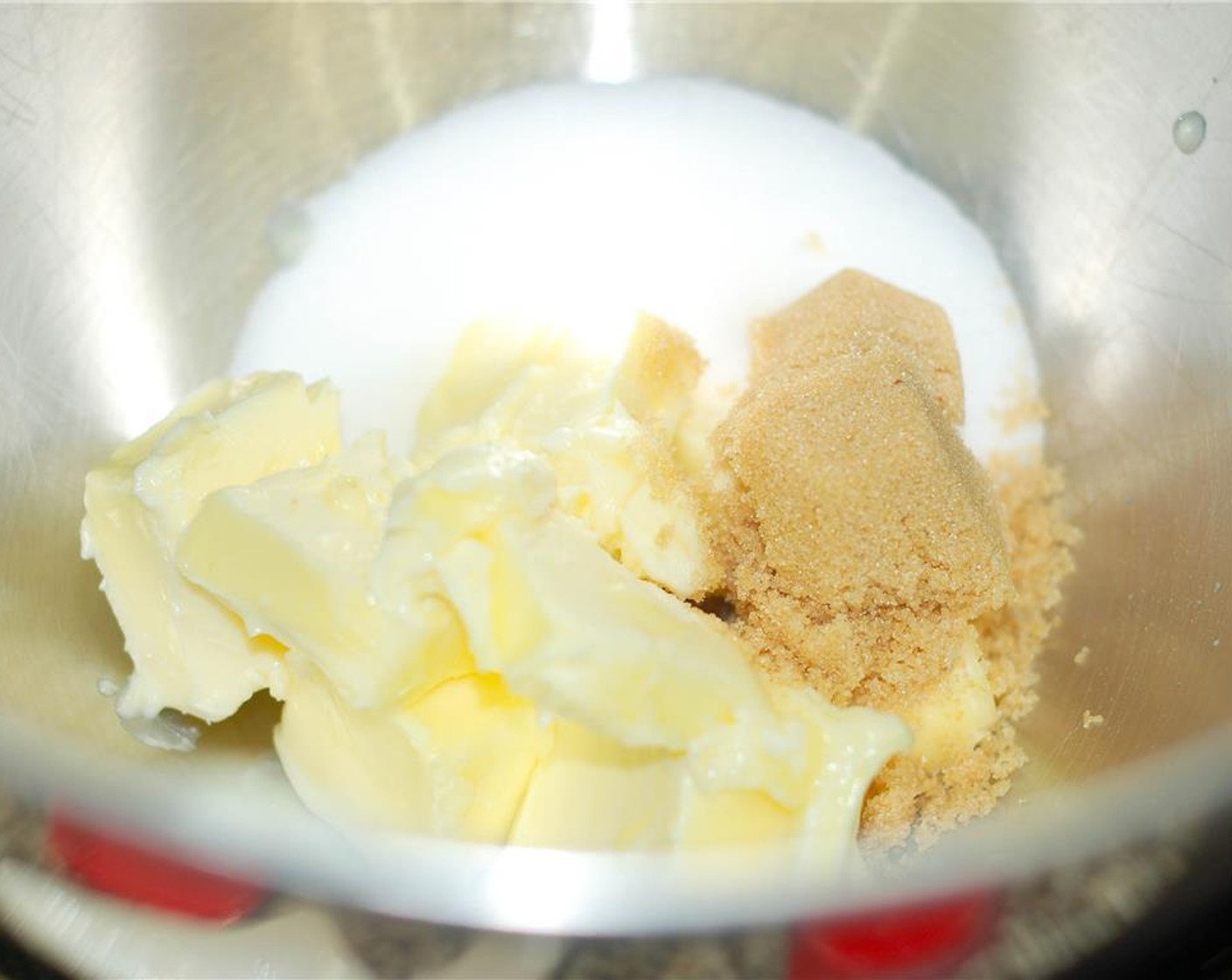 step 1 Bring Unsalted Butter (2/3 cup) to room temperature, then in a stand mixer, cream together the butter, Brown Sugar (2 Tbsp) and Granulated Sugar (1/4 cup). Add Biscoff Cookie Spread (1/4 cup) and Vanilla Extract (1/2 tsp). Mix on low