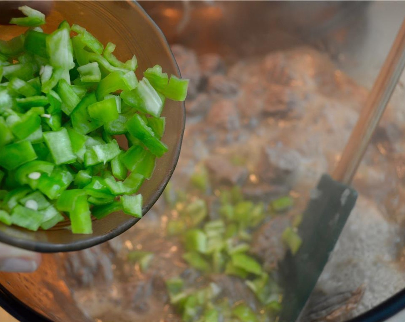 step 4 Open the lid and add Long Green Peppers (1/2 cup) and cook for 2 minutes with the lid off.