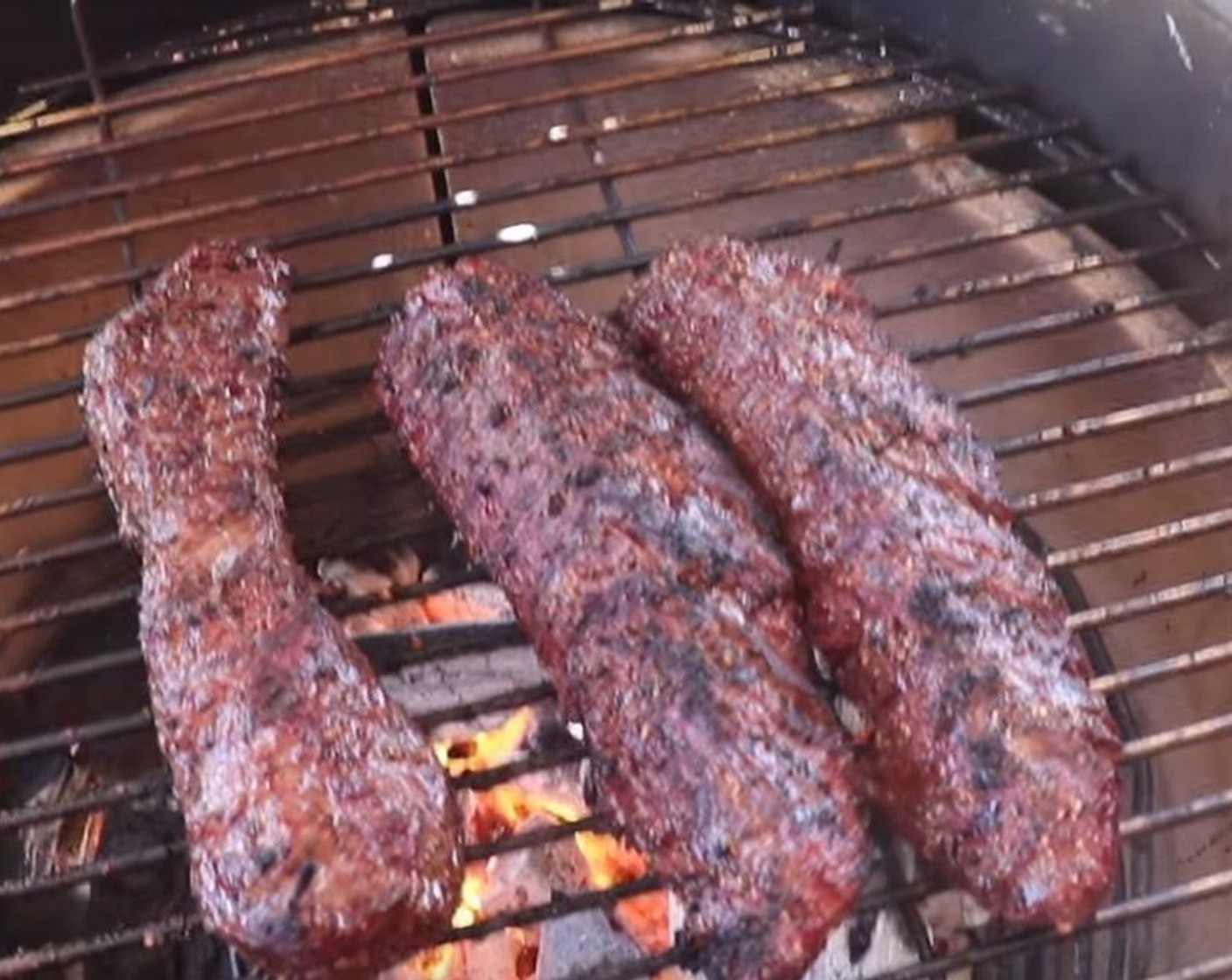 step 7 Place each steak on the grill and cook for 2 minutes on each side until internal temperature reaches 125 degrees F (51 degrees C) in the center of each steak.