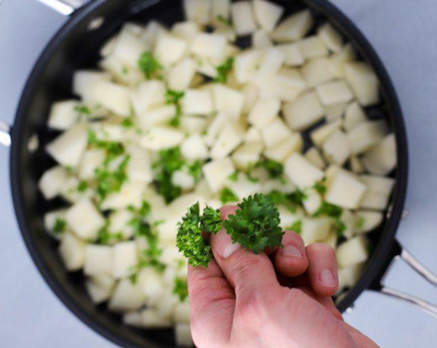 step 1 Place White Potatoes (2) into a 3-4 quart pot with the Water (1 cup). Add the Fresh Parsley (2 Tbsp) and Chicken Bouillon Powder (2 Tbsp).