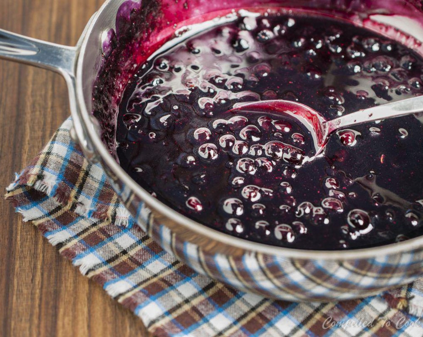step 4 Stir into blueberries and heat to a full simmer and starts to thicken.