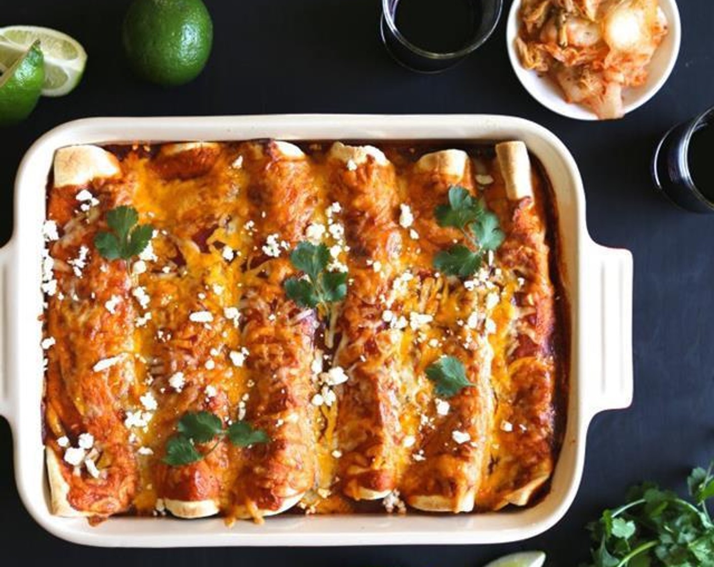 Kimchi Pork Enchiladas with Queso Fresco