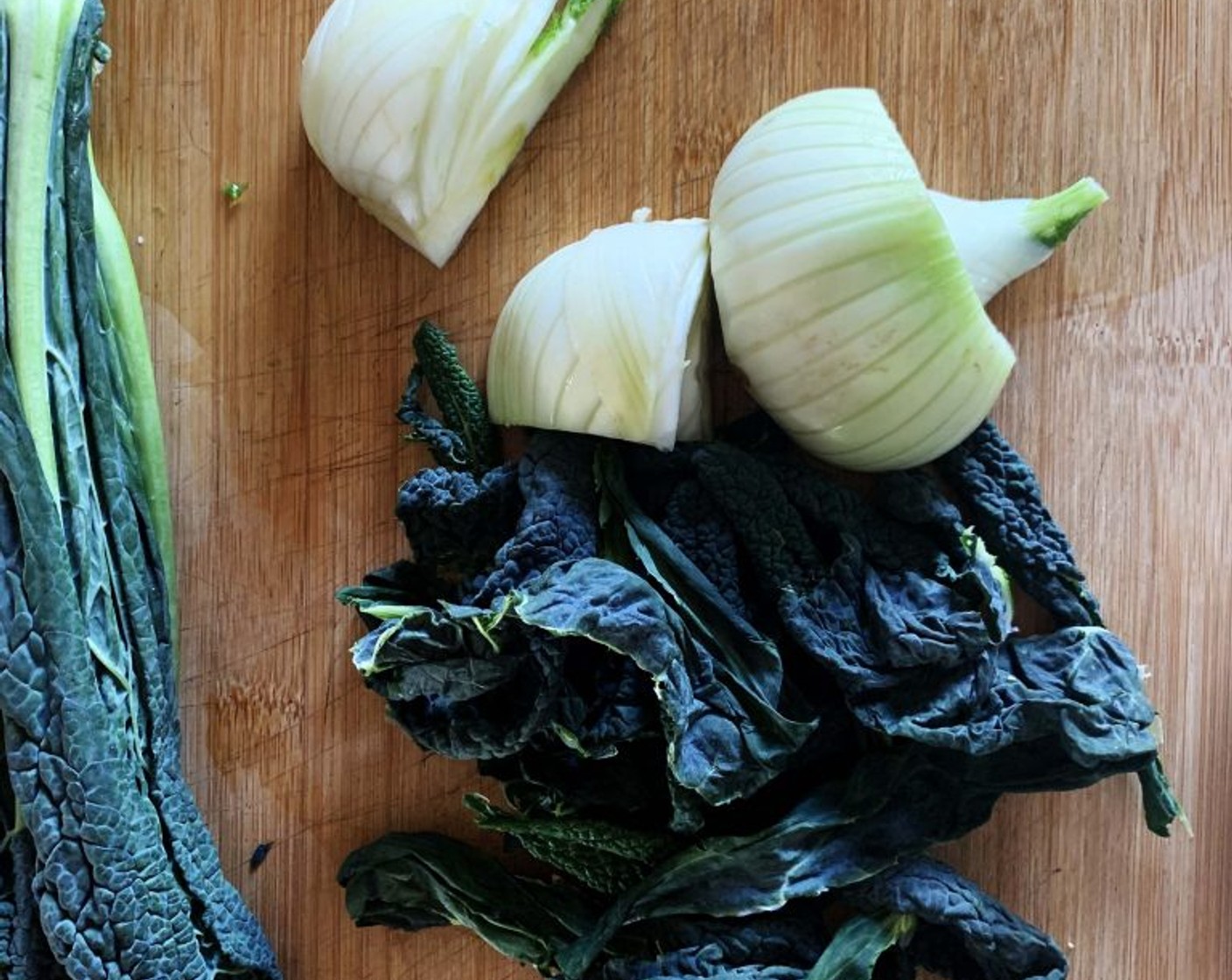 step 1 Wash Fennel Bulb (1) and Tuscan Kale (1 bunch). Then cut into slices.