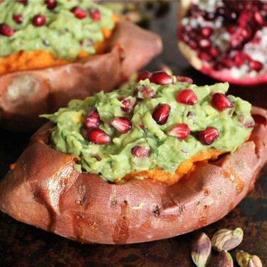 Chipotle Mashed Sweet Potatoes with Pomegranate-Pistachio Guacamole Recipe | SideChef