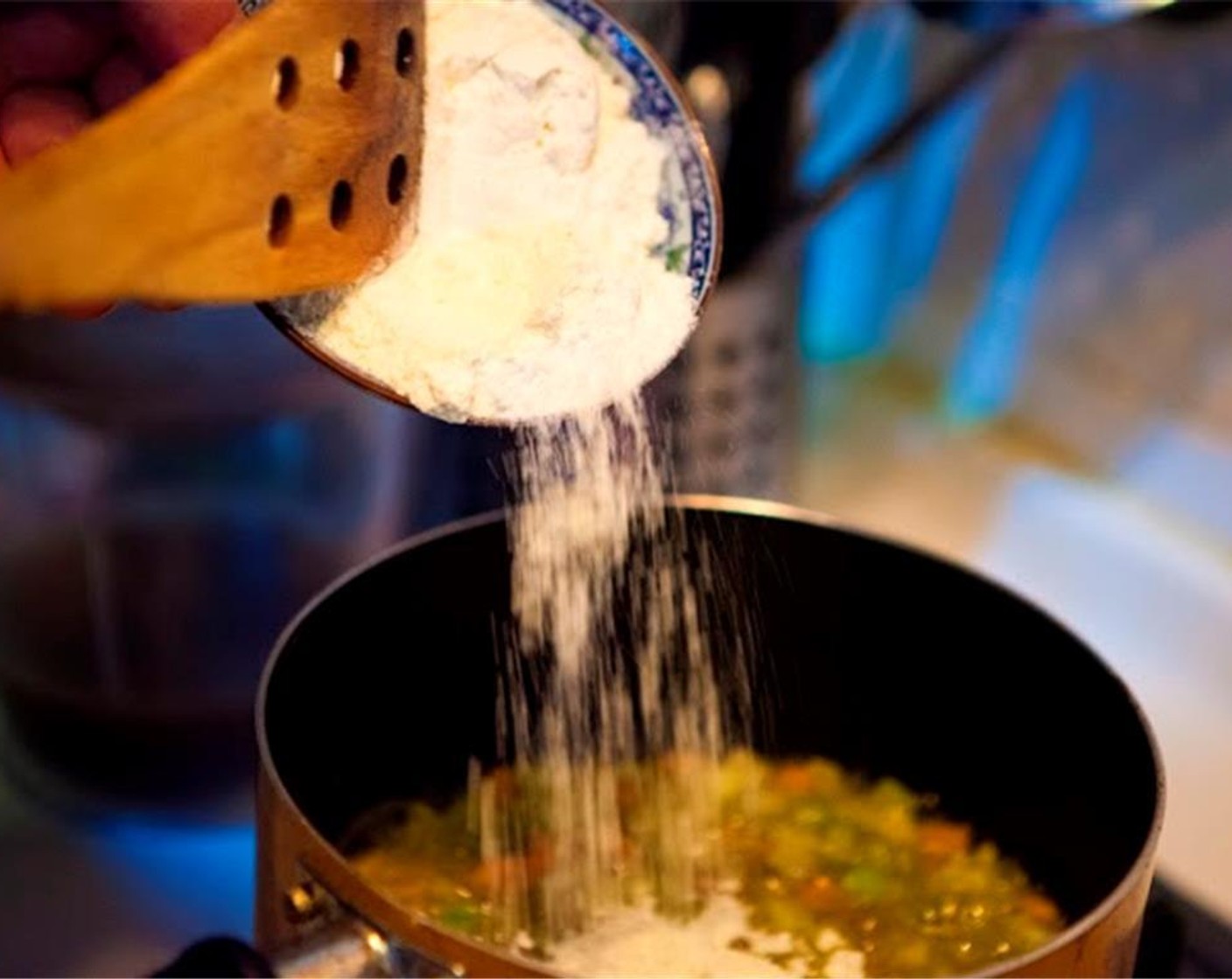 step 9 Melt Butter (1/4 cup) in a pan, then add Carrot (1/3 cup), Celery (1/3 cup), and Onion (1/3 cup) and sauté. Add the All-Purpose Flour (1/2 cup), and stir. Make sure you cook the flour for at least 1 minute on low heat to cook off the flour flavor.