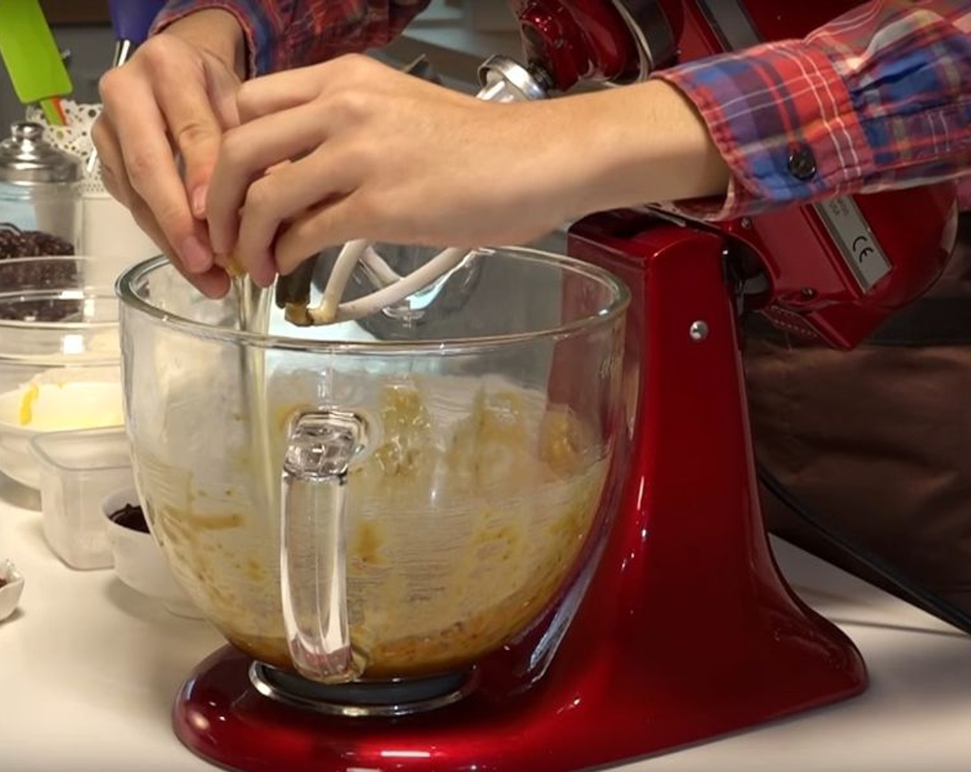 step 2 Crack in an Eggland's Best Classic Egg (1), and then resume mixing until the egg is incorporated into the mixture.