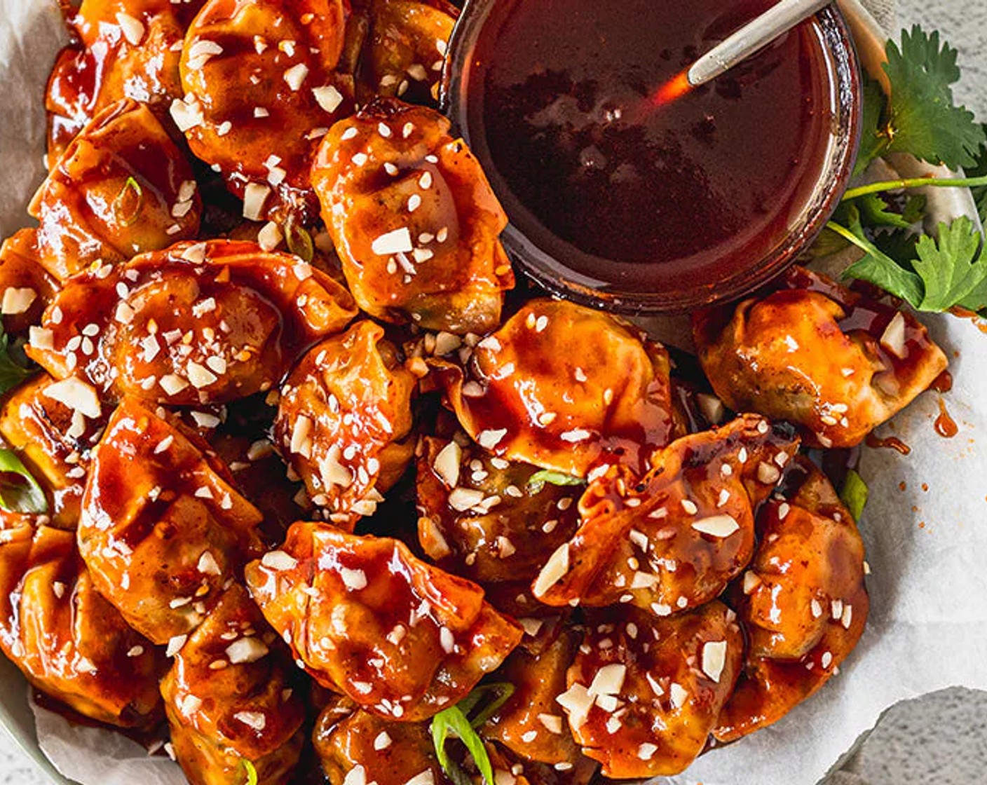 Sweet and Spicy Gochujang Glazed Mini Wontons