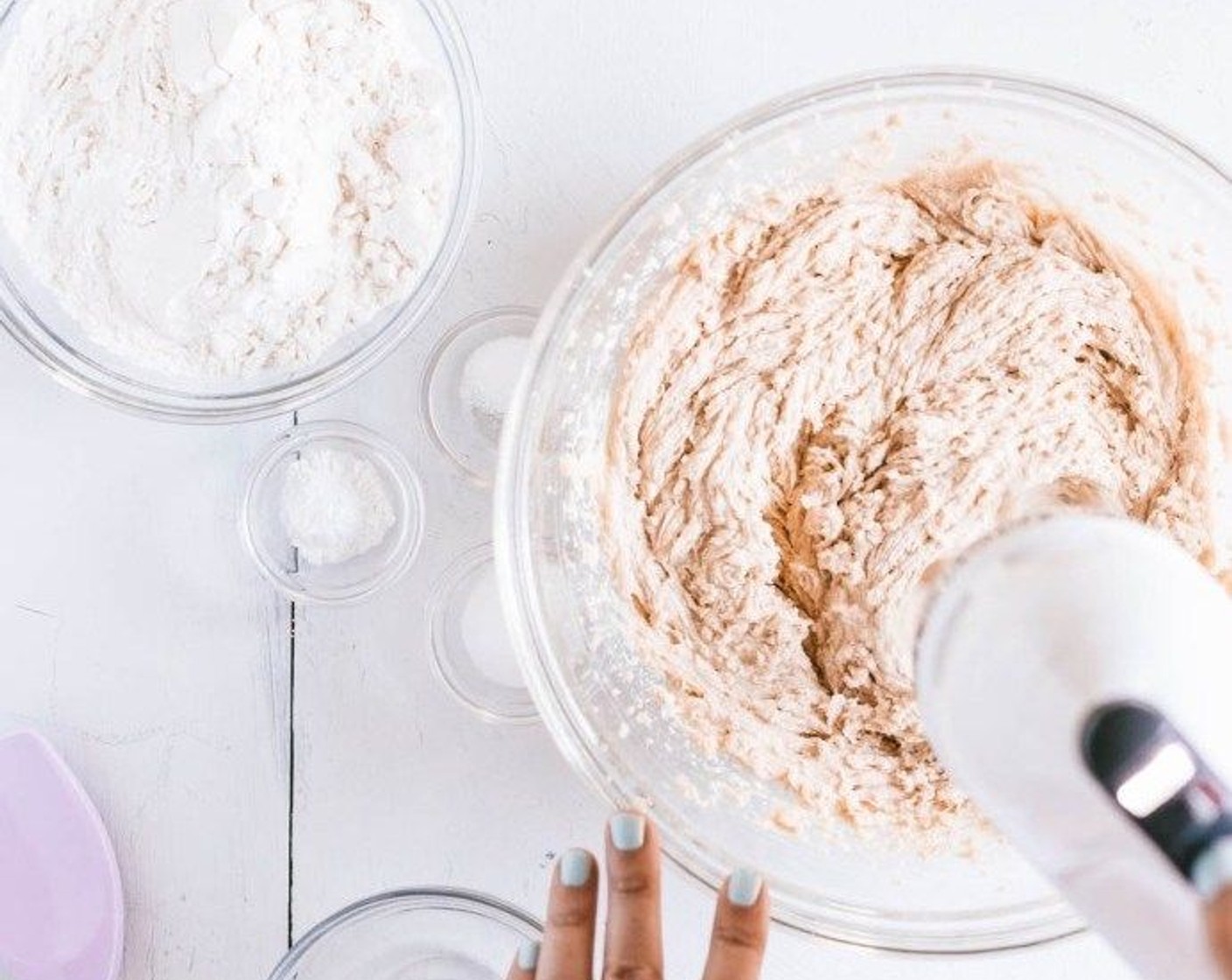 step 2 Cream the Vegetable Shortening (1 cup), Brown Sugar (1 cup), and Granulated Sugar (1 cup). Add in the Eggland's Best Classic Eggs (2) and mix until combined.