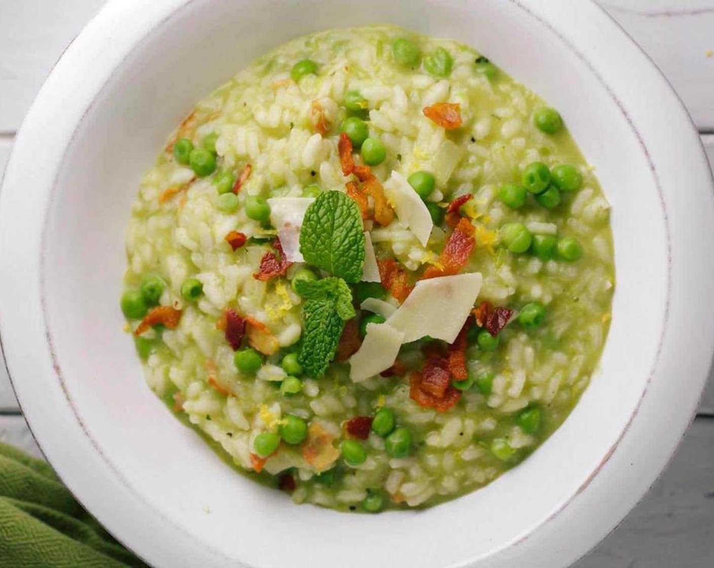 Creamy Pea and Bacon Risotto with Mint