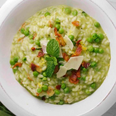 Creamy Pea and Bacon Risotto with Mint Recipe | SideChef