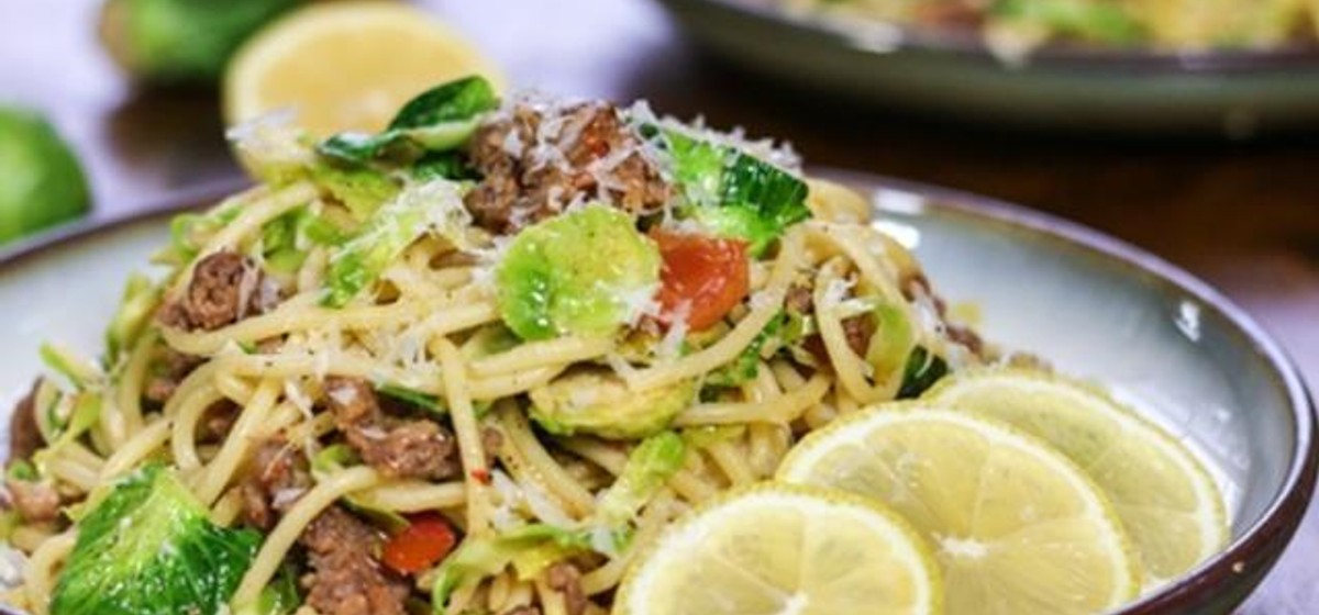 Sausage and Brussels Sprouts Spaghetti Recipe | SideChef