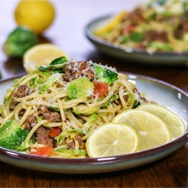 Sausage and Brussels Sprouts Spaghetti Recipe | SideChef