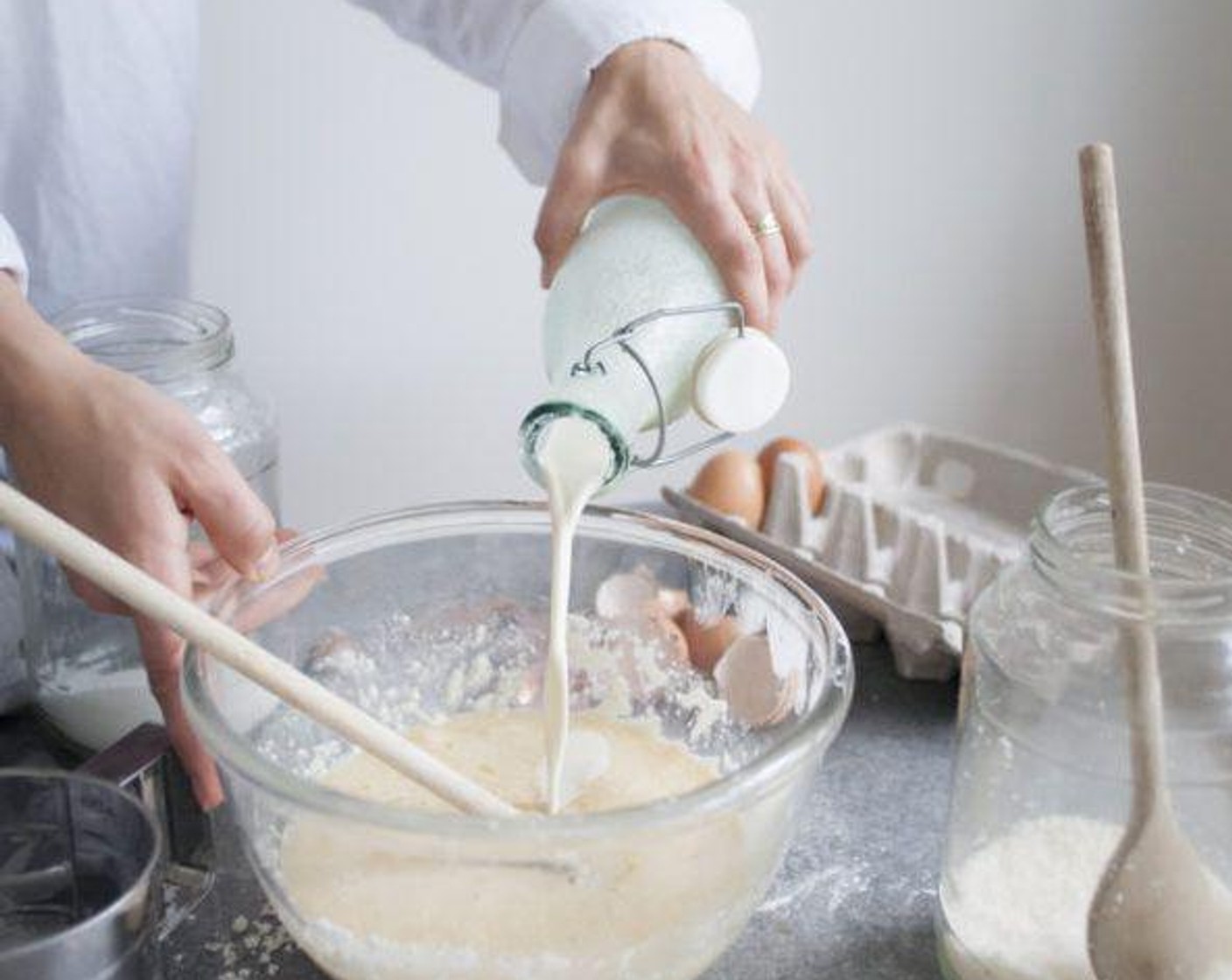 step 3 Add in Farmhouse Eggs® Large Brown Eggs (4), Honey (1 tsp), Cashew Milk (1 cup), and Coconut Butter (2 Tbsp). Whisk until well combined.