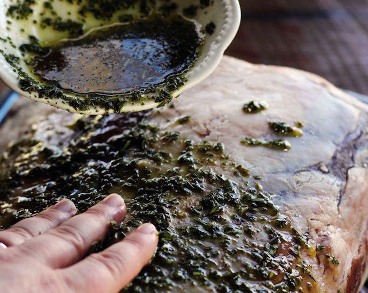 step 4 Rub the top and sides of the rib roast with the rosemary mixture. Sprinkle evenly with the Pink Himalayan Sea Salt (1 Tbsp) and press in with your hands.