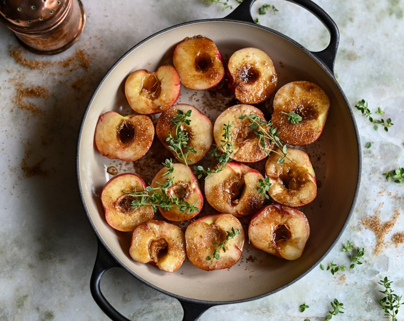 step 7 Add Fresh Thyme (2 sprigs) and bake for 20 minutes or until the fruit is soft.