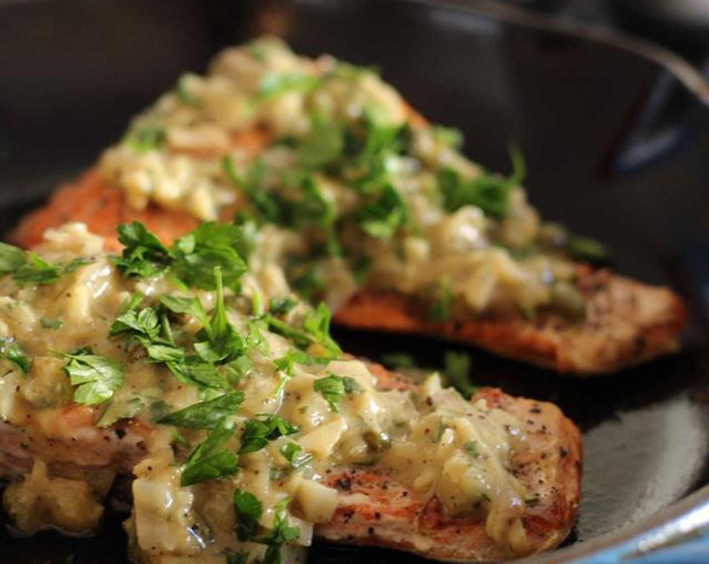 Pan Roasted Salmon with White Wine Caper Vinaigrette