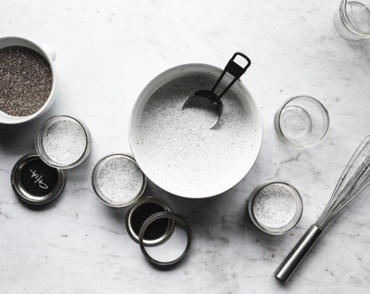 step 4 Using a 1/3 cup measuring cup, scoop 2/3 of a cup of chia pudding into each 8 oz. jar, leaving about 1/2-inch of space at the top of each jar (this recipe yields (8) 8 oz. jars). Cover each jar with a lid and store in the refrigerator.