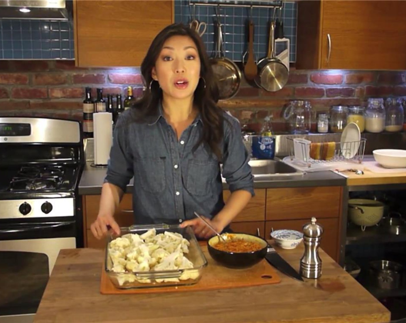 step 6 Cut Cauliflower (1 head) into large florets and place in an oven safe dish.