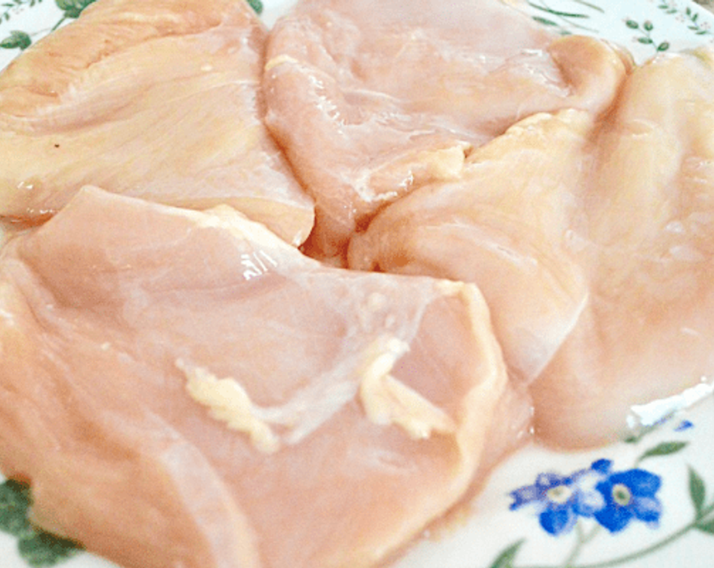 step 1 First, pound out the Boneless, Skinless Chicken Breasts (4) with either a meat mallet or rolling pin a little to be larger, thinner cutlets. It makes it easier for them to cook through. Then set up the breading line.