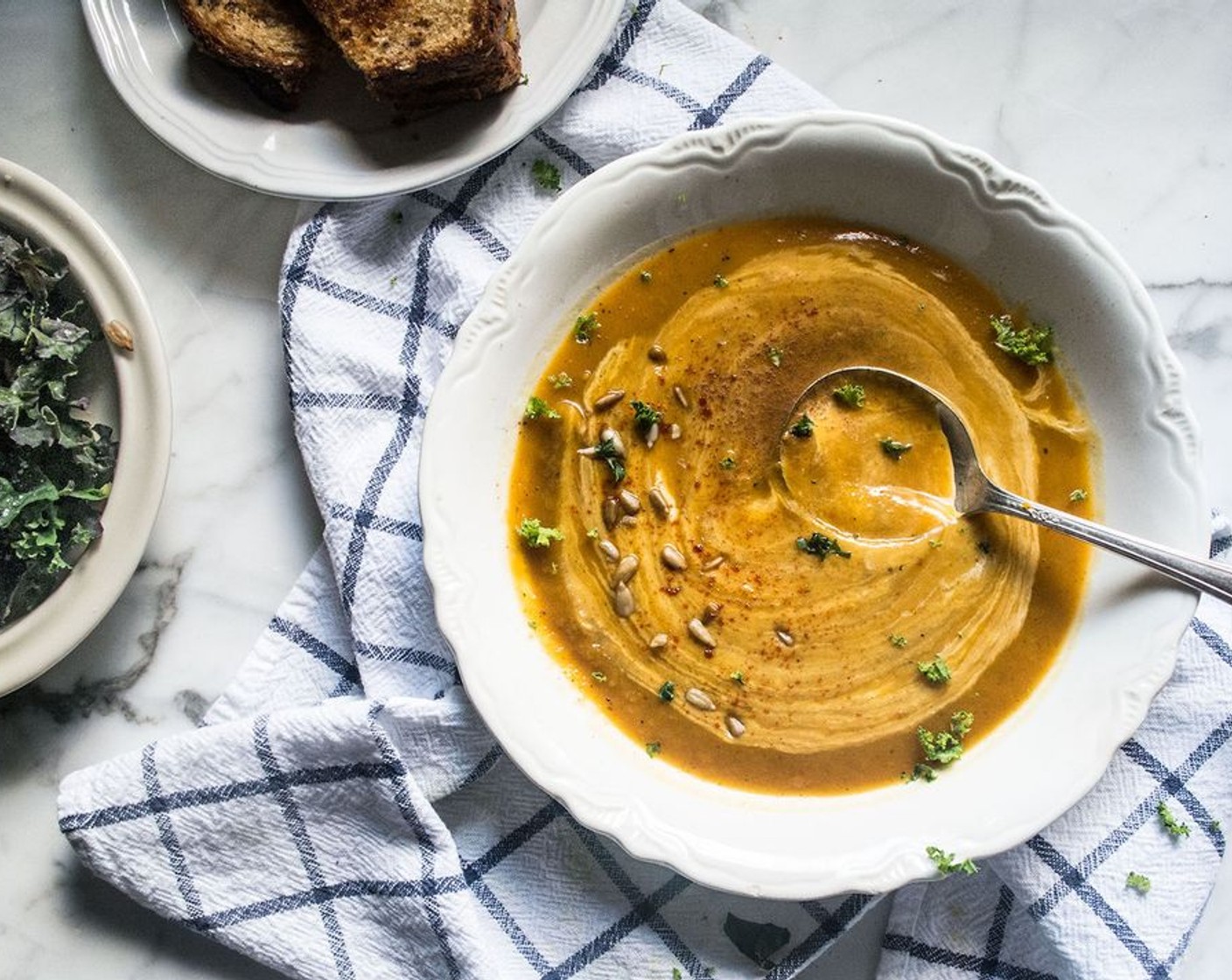 step 4 To serve, garnish with Full-Fat Coconut Milk (to taste), Sunflower Seeds (to taste), Fresh Herbs (to taste) or a sprinkle of Ground Cinnamon (to taste). Highly suggest serving with grilled cheese! Enjoy!