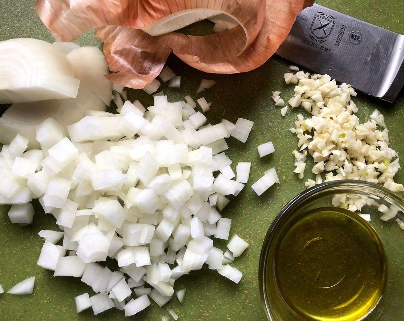 step 5 In a 4 to 5-quart pot, heat Olive Oil (1 Tbsp) over medium-high. Add the Onions (1 1/2 cups) and Garlic (4 cloves). Cook and stir for about 4 minutes or until tender.