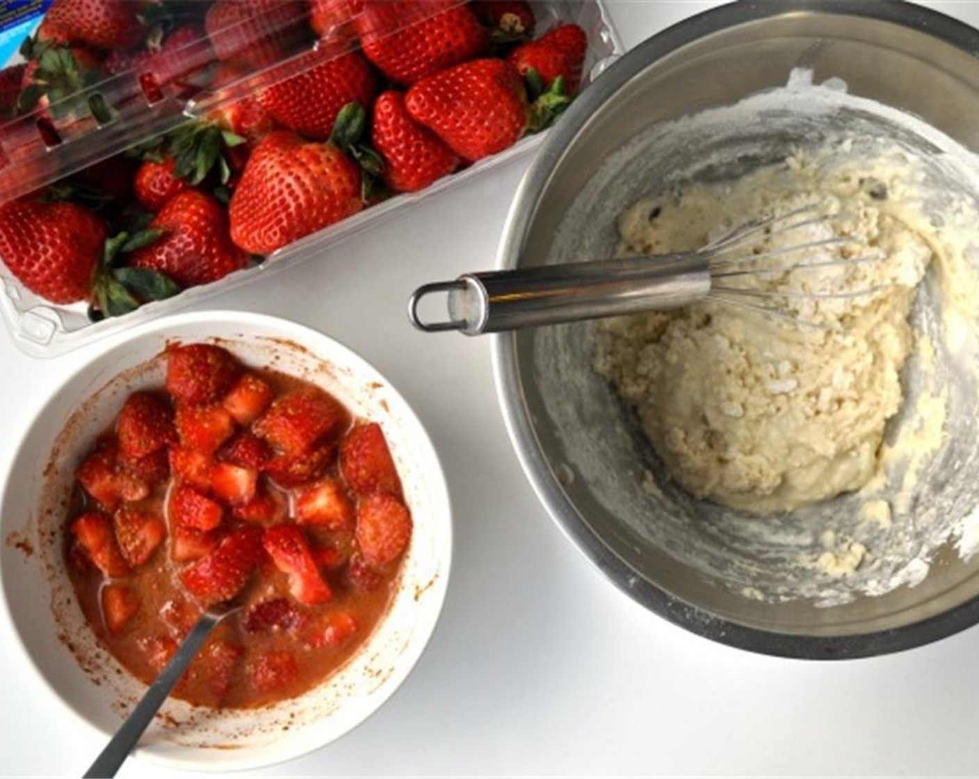 step 2 In a small bowl, combine Fresh Strawberries (2 cups), Water (1/2 cup), Granulated Sugar (1/3 cup), juice from Lemon (1) and Ground Cinnamon (1/2 tsp).