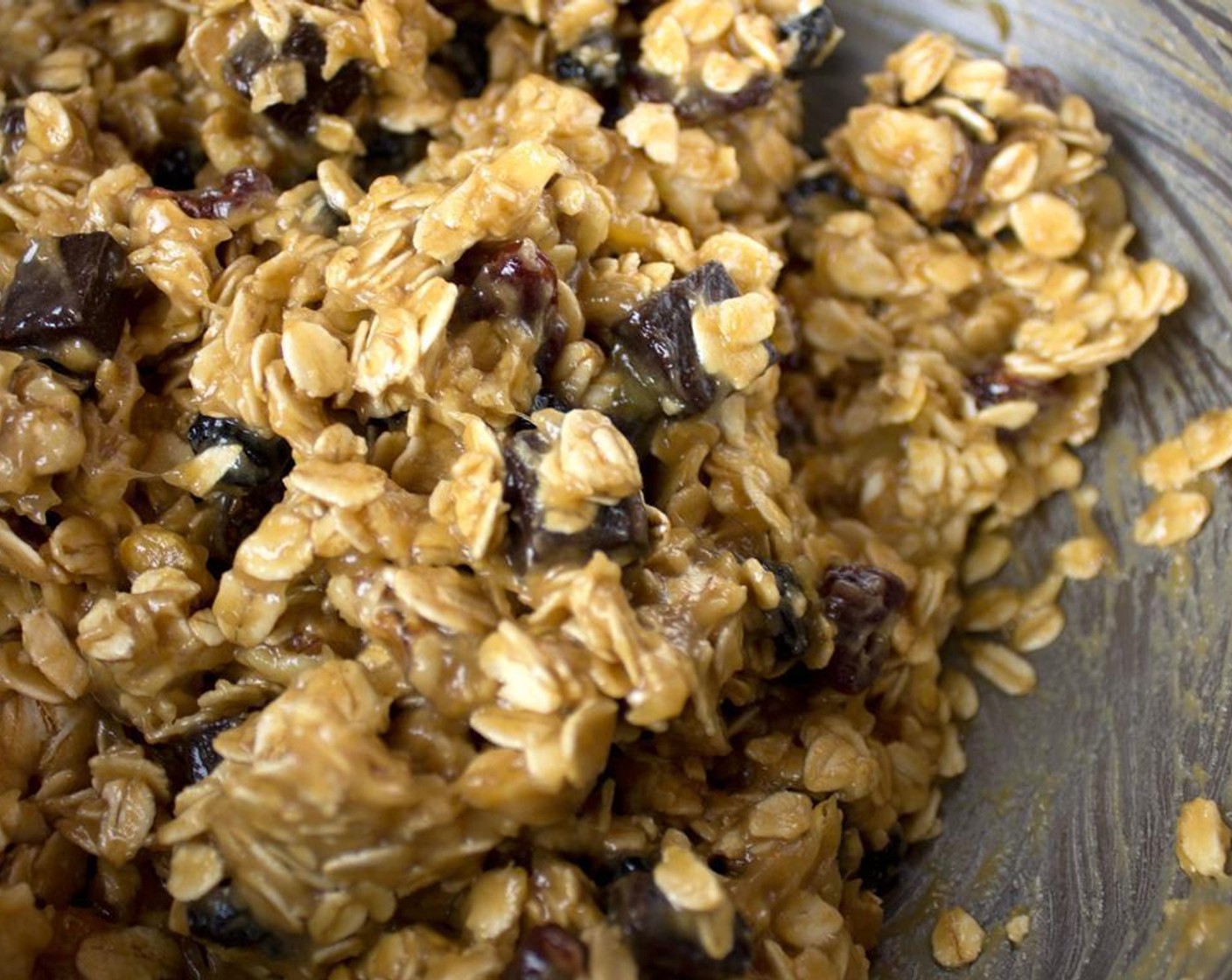 step 4 In a separate bowl, mix together the Dried Blueberries (4 Tbsp), Dried Cherries (4 Tbsp), Dark Chocolate Chunks (4 Tbsp), Walnut (1/2 cup), Oatmeal (1 1/2 cups) and All-Purpose Flour (1/3 cup). Then mix the dry and wet ingredients together.