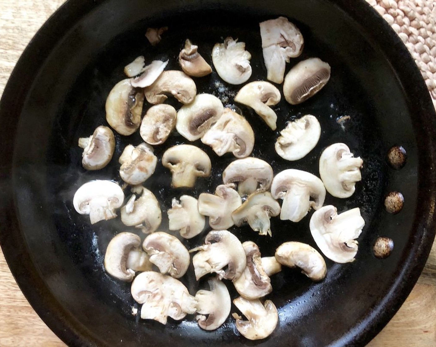 step 5 Meanwhile, sauté the cup of Button Mushroom (1 cup) in the remaining Unsalted Butter (1 Tbsp) until they are cooked through with crispy edges. If you like, season them with a bit of salt and pepper. Set aside to use as a garnish.