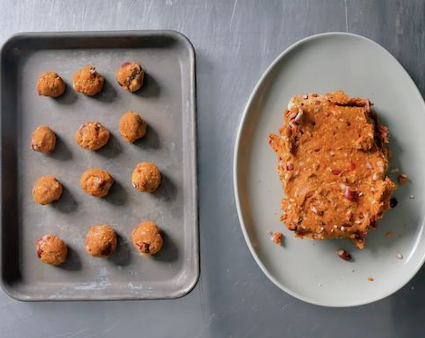 step 3 Grab about 2-3 oz. of Vegan Meat (to taste) into your hand and roll it into a ball. Make as many as desired.