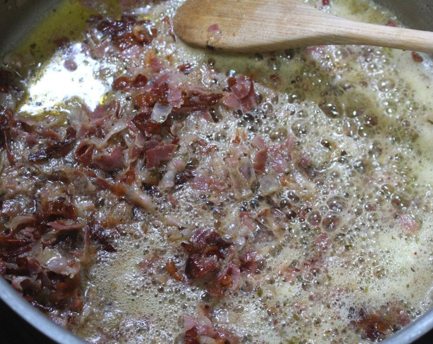 step 5 Once the bacon is crisp, add Brussels Sprouts (2 1/2 cups), saute until heated through, check and adjust seasonings.