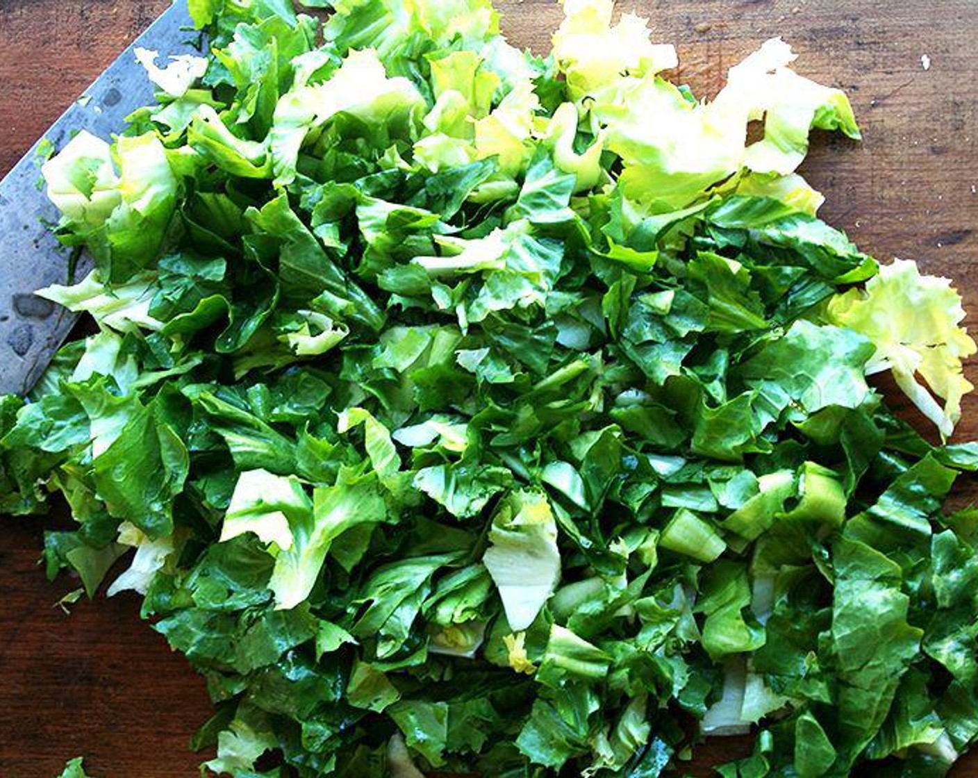 step 3 Scoop the leaves out and place in a colander. Roughly chop the leaves. You don’t want the leaves to be teensy, but you don’t want them to be so large that they are falling out of your spoon either.