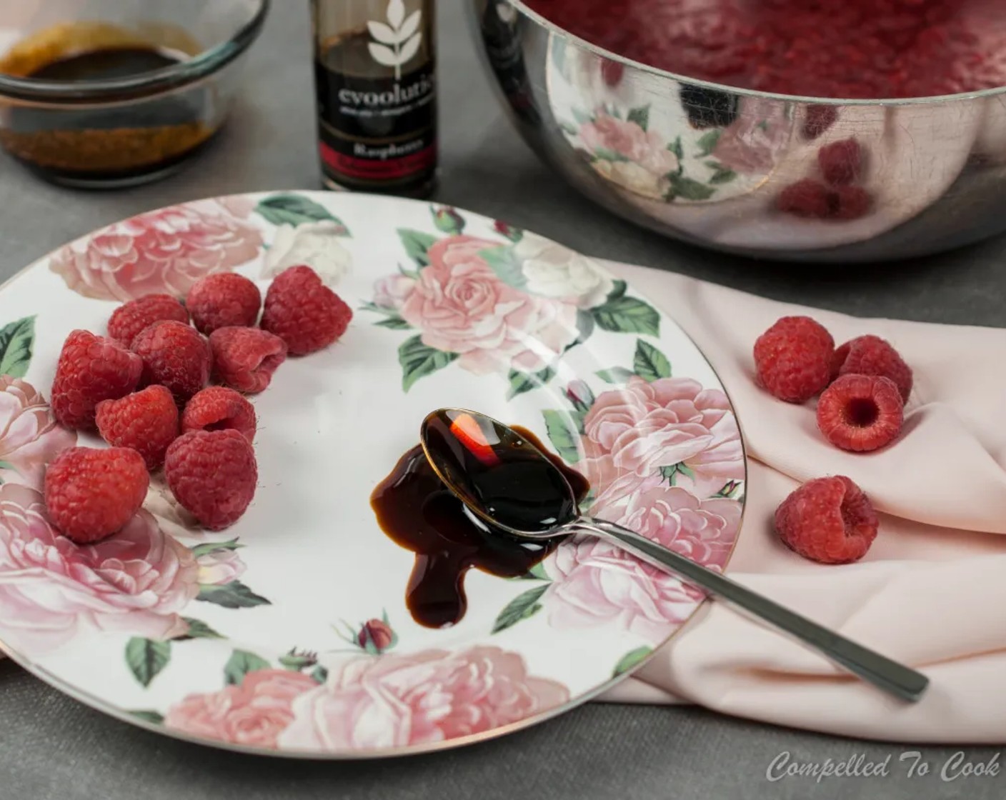 step 2 In a medium sauce pan stir together Fresh Raspberries (3 cups), Granulated Sugar (1/3 cup), and Water (1/4 cup). Cook over medium heat until raspberries are mashed down and mixture is bubbling. Continue to cook until thick and syrupy, stirring often, approximately 10 minutes.