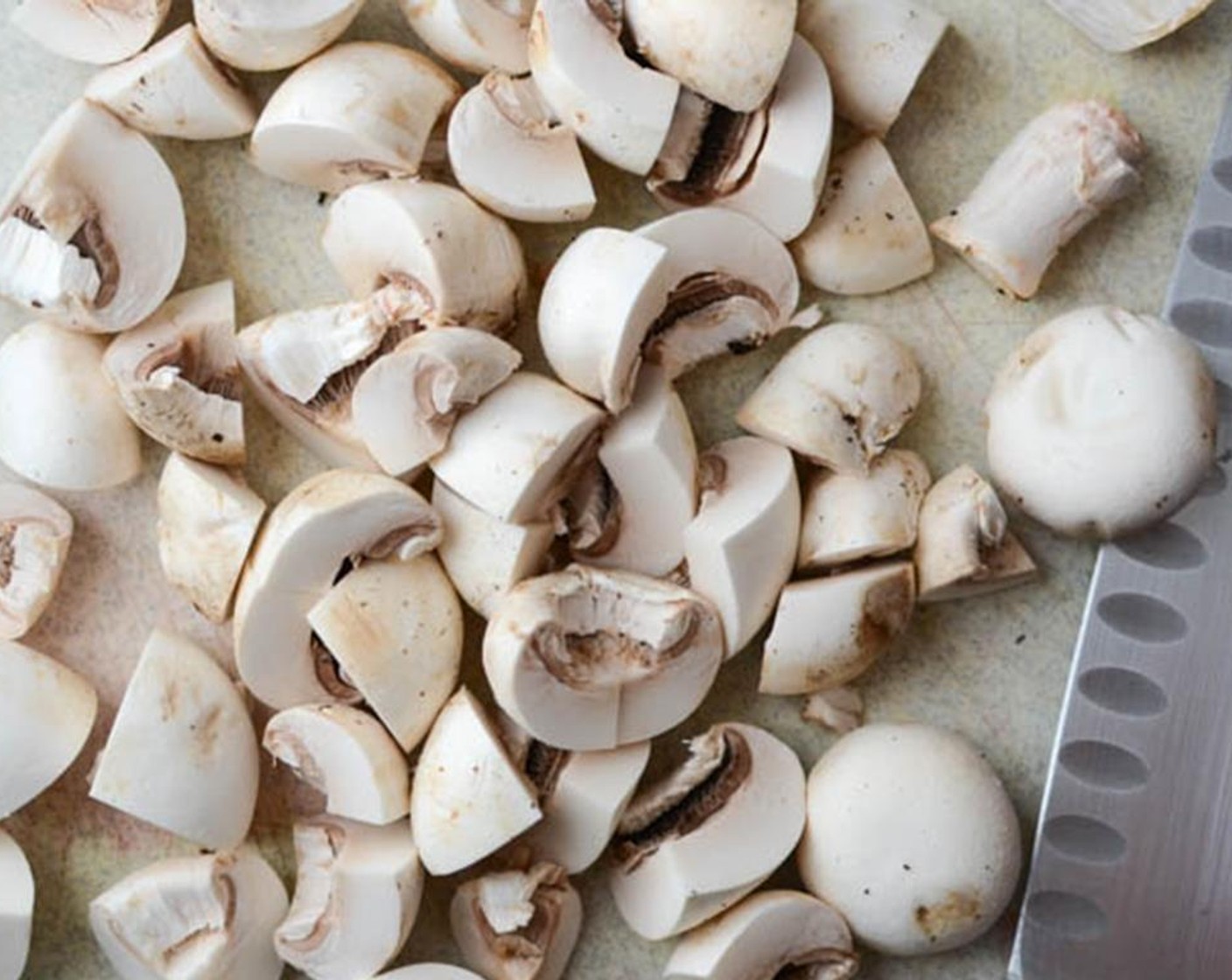 step 1 Quarter the Button Mushrooms (2 1/4 cups). Slice Onion (1) into strips vertically.