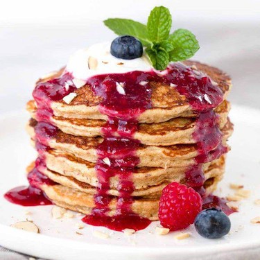 Healthy Oat Pancakes with Berry Sauce Recipe | SideChef