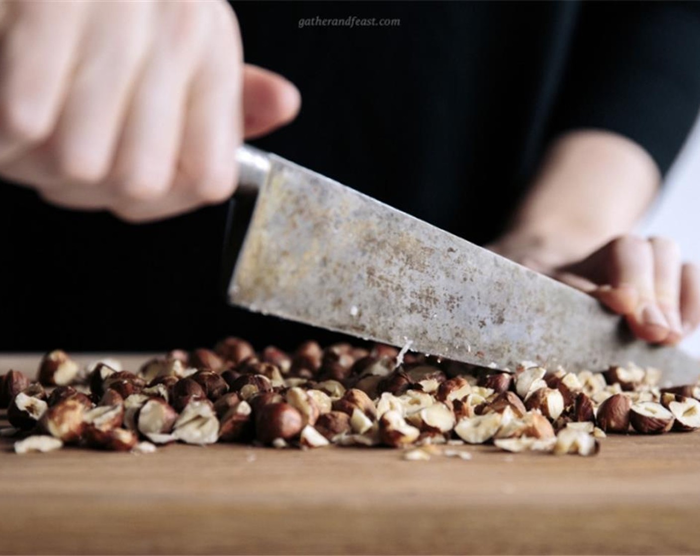 step 2 Roughly chop the Hazelnuts (1 3/4 cups) and cut the Butter (4.5 oz) into small cubes. Set these ingredients aside for later.