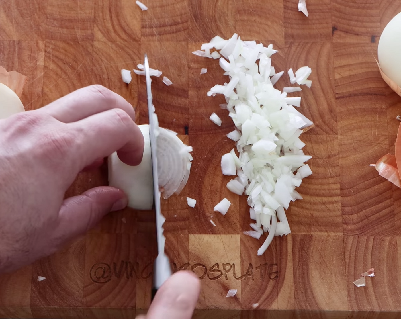 step 1 Start by dicing an Onion (1/2) into small pieces.