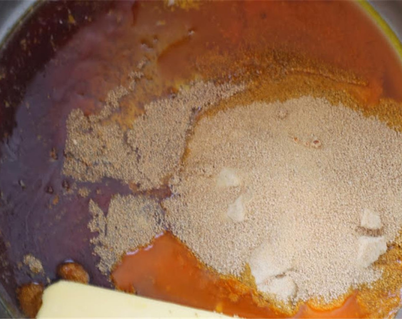 step 6 To make the salted caramel: Mix Organic Butter (1/2 cup), Red Palm Oil (3 Tbsp), Baking Soda (1/2 tsp), Raw Coconut Nectar (1/2 cup), Sucanat (3/4 cup), and Honey (4 Tbsp) in a medium -sized saucepan.
