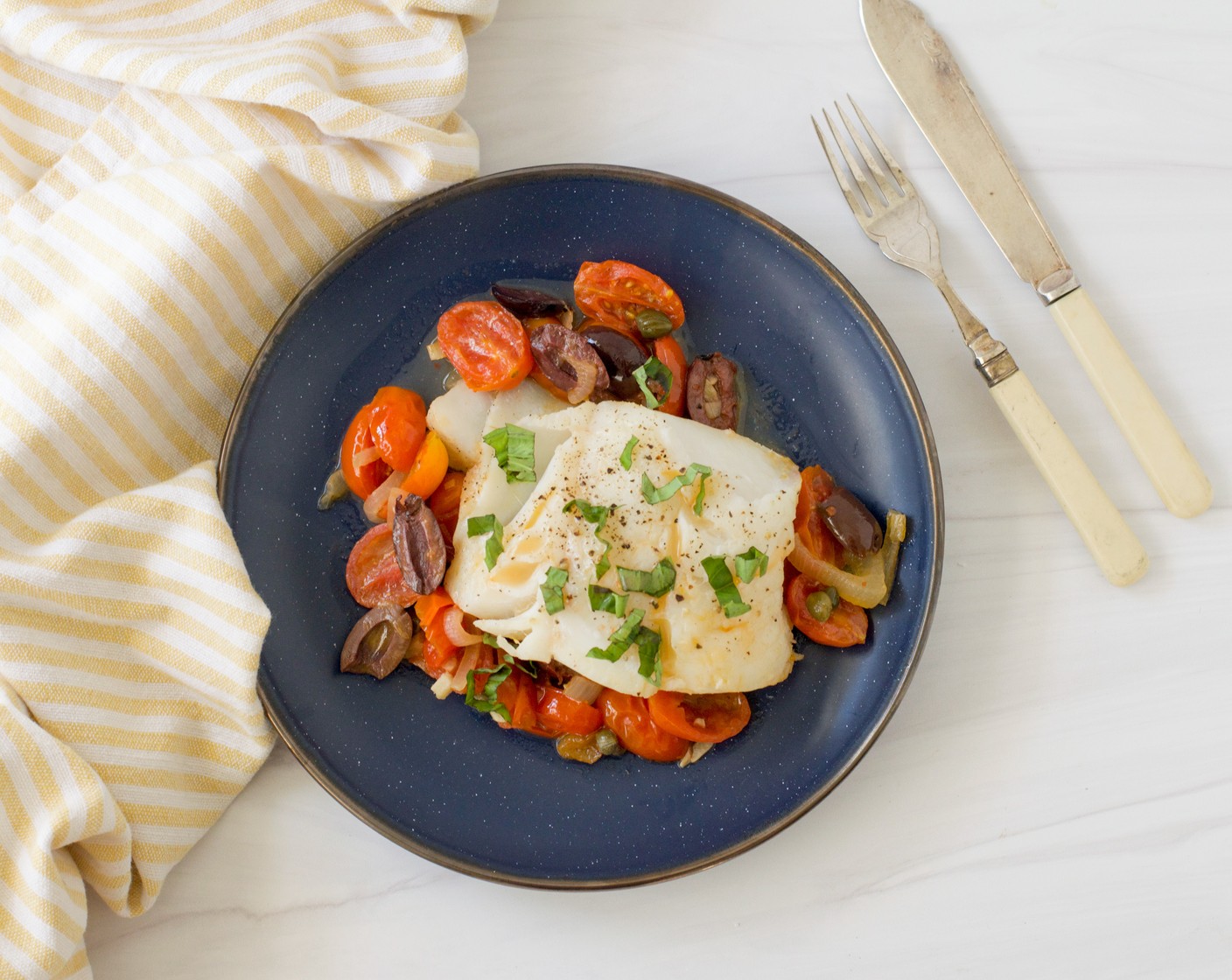 Cod Stew with Tomatoes, Olives, and Capers