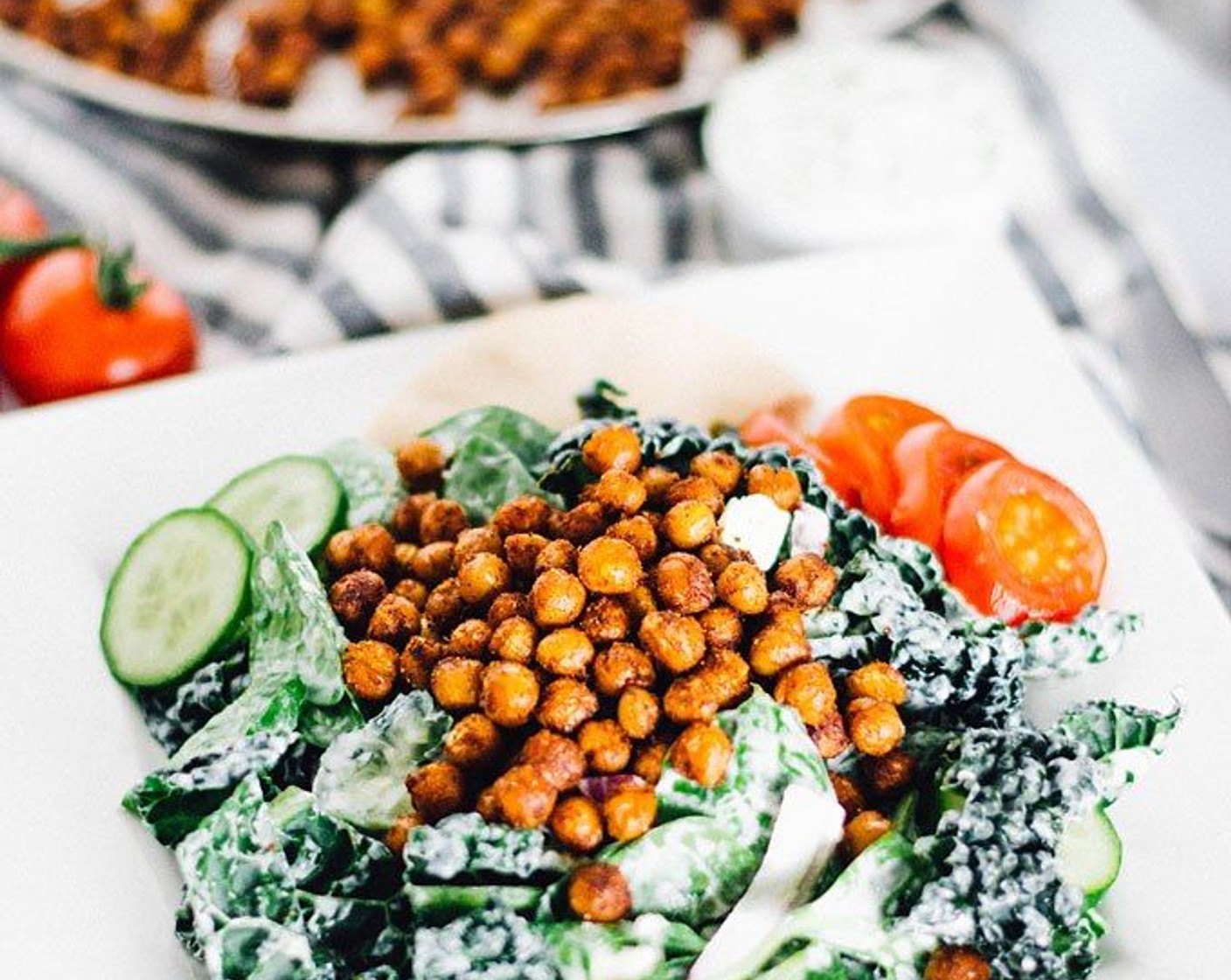 Roasted Chickpea Kale Salad with Tzatziki Dressing