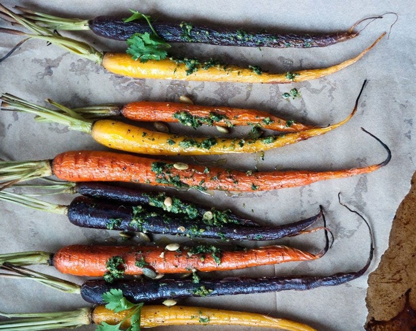 step 7 Top carrots with pesto and enjoy! Cover and store the leftover pesto in the refrigerator for up to a week.