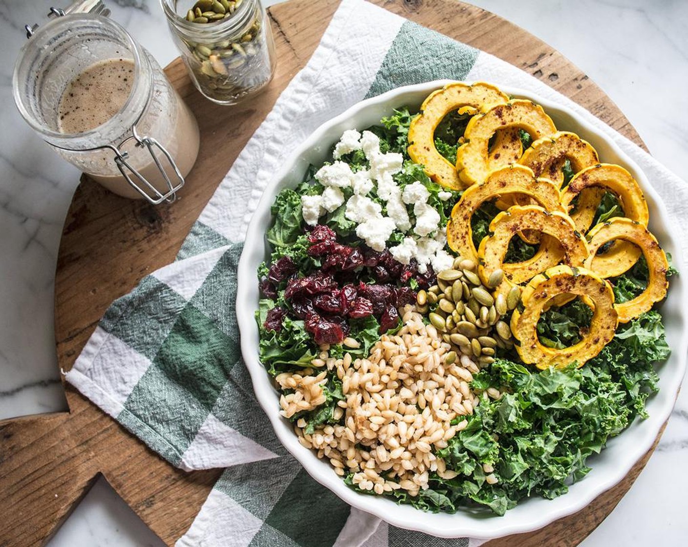 Kale Salad with Roasted Delicata Squash and Pearl Barley