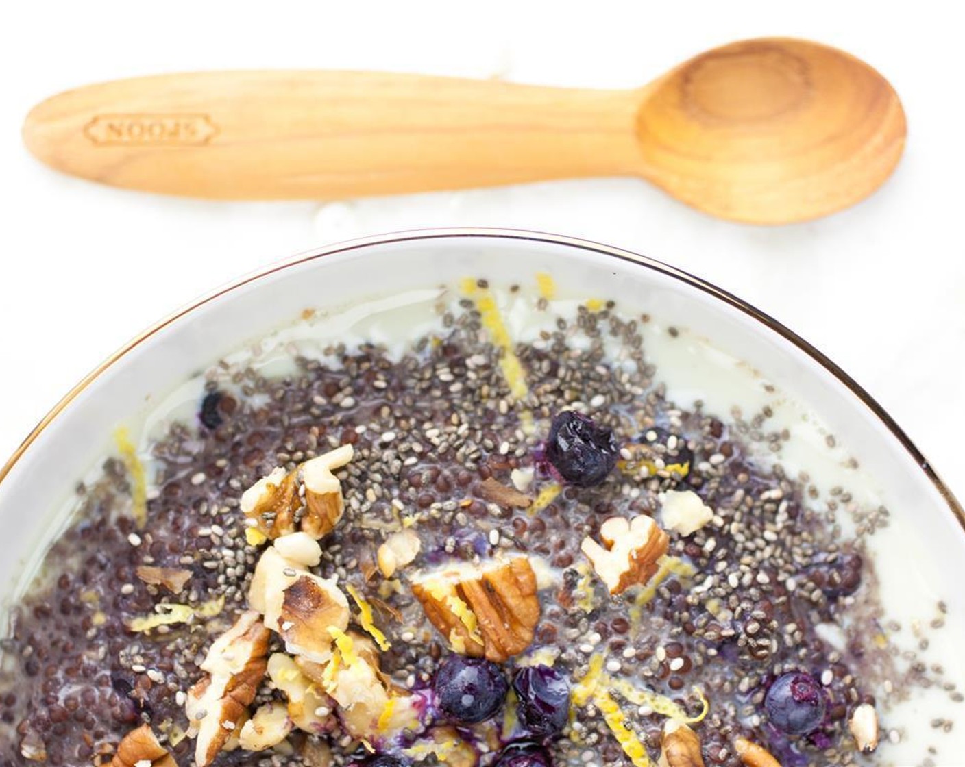 step 3 Remove from heat and stir in the Fresh Blueberry (1/4 cup), and allow them to warm up for a few minutes. Top with Chopped Nuts (1/4 cup), juice and zest from Lemons (to taste) and Chia Seeds (to taste).