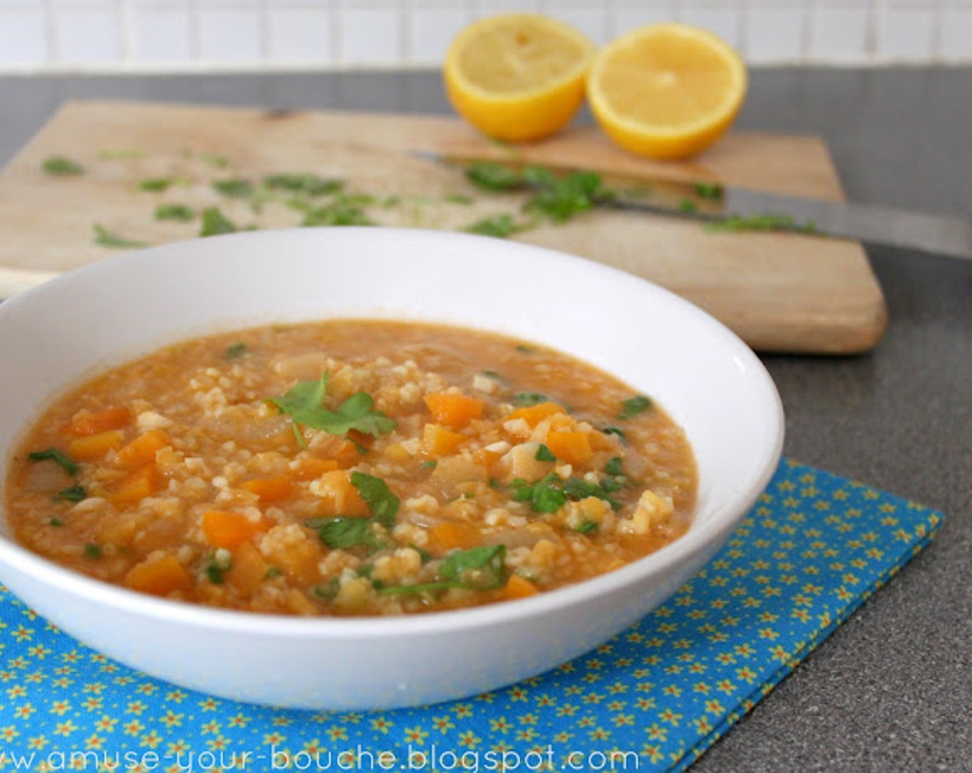 Lentil and Bulgur Soup with Lemon and Parsley