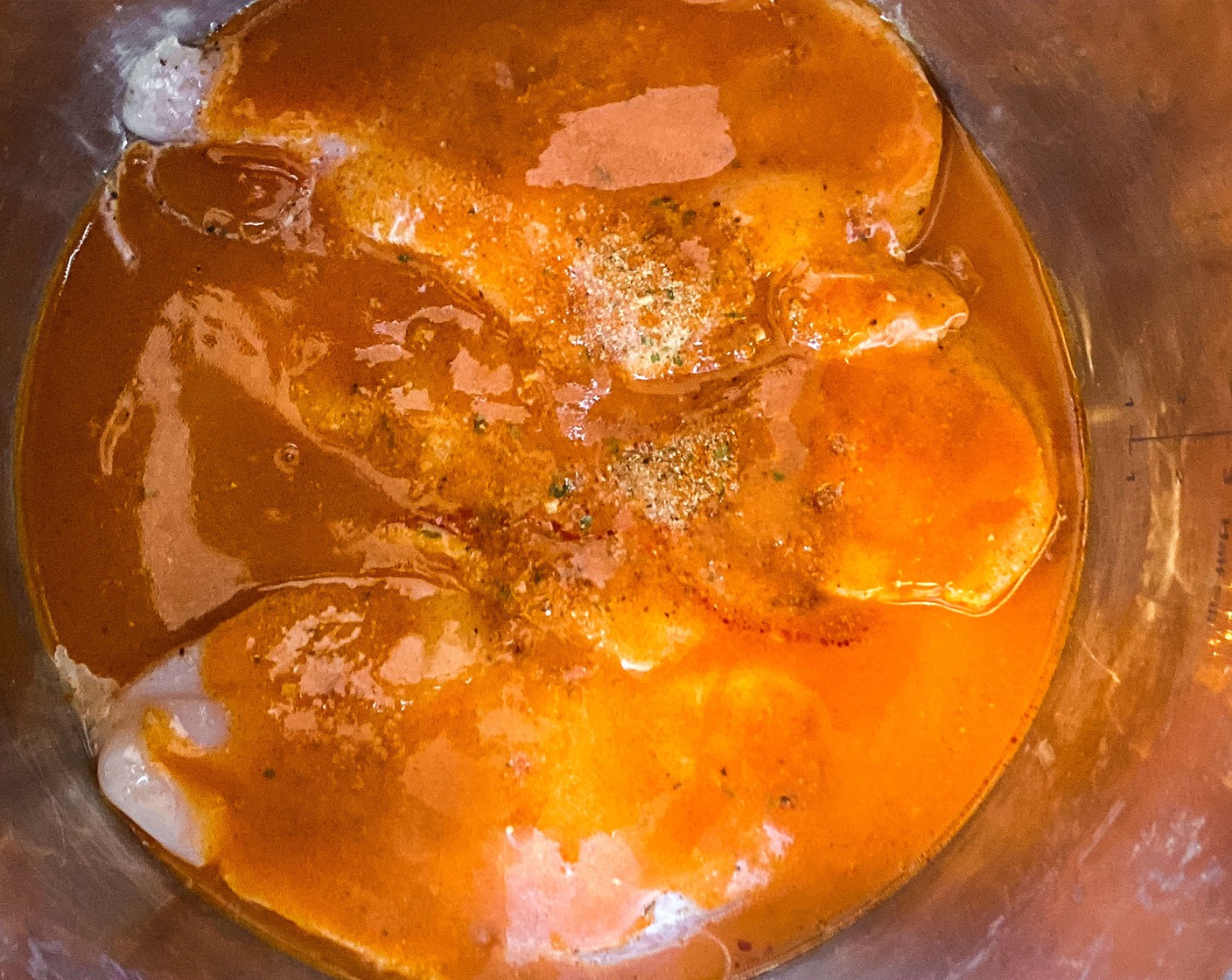 step 1 Place the Chicken Breasts (1.5 lb), McCormick® Garlic Powder (1/2 tsp), Onion Powder (1/2 tsp), Cayenne Pepper (1/4 tsp), Salt (to taste), Ground Black Pepper (to taste), and Buffalo Sauce (1/2 cup) in the Instant Pot or Slow Cooker. Cover with a lid, set to high pressure, and cook for 20 minutes.